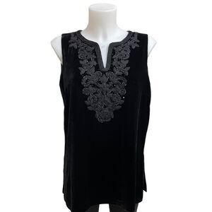 LAFAYETTE 148 black embellished sleeveless‎ velvet blouse silk blend size 4 new!
